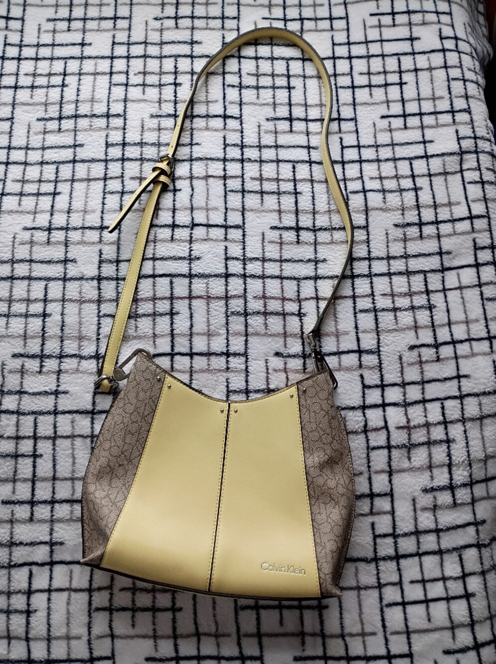 2018/2020 Calvin Klein Butter Yellow & Brown Signature Monogram Crossbody Bag